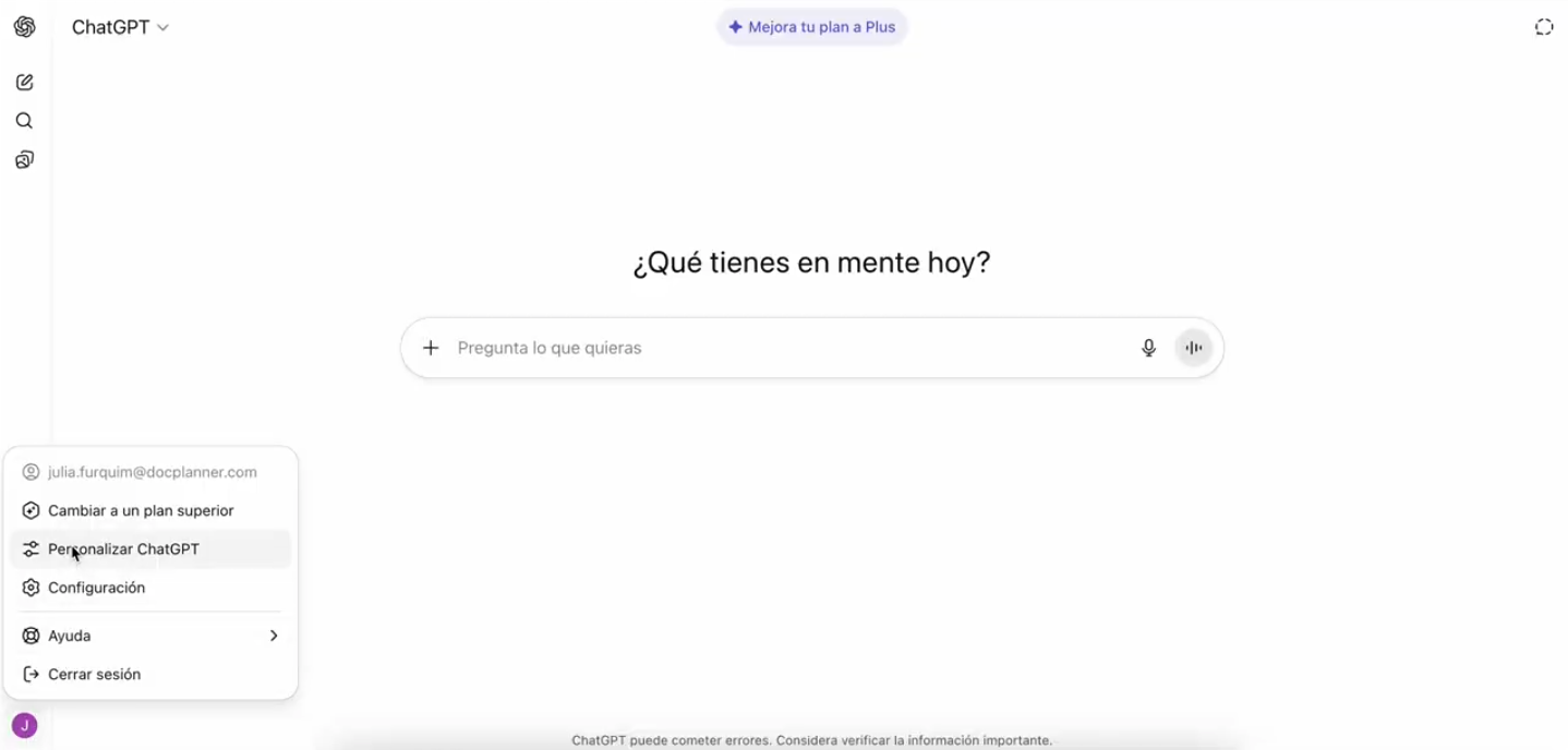 Pantalla personalizar Chat GPT